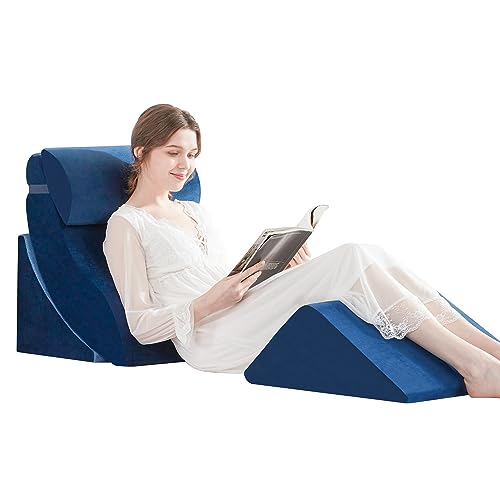 A2ZCOMFY Memory Foam Wedge Pillow Set for Sleeping, Post Surgery, Back Pain Relief - Blue