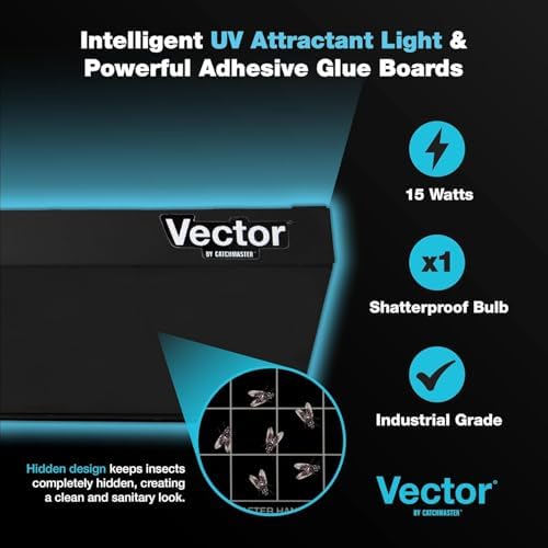 Catchmaster Vector Optima Light Trap, UV Light Fly Traps for Home, Gnat Traps for House Indoor, Shatterproof Bulbs, UV Lamp Insect Killer, Bug Catcher for Kitchen, Garage & Warehouse - Black