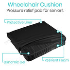 Vive Waterproof Wheelchair Cushion for Pressure Relief (18x16x3) - Washable Cover Incontinence Protection for Elderly Adults & Seniors - Memory Foam Gel Pad for Recliners, Office Chairs, Car, Travel