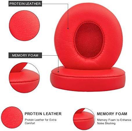 Link Dream Replacement Ear Pads for Beats Solo 2 & 3 - Memory Foam Earpads Cushion Cover for Wireless Headphones (Red)