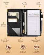 Slohif Server Book for Waitress Cute Serving Books with Zipper Pocket Accessories Leather Server Check Book Restaurant Waiter Server Booklet Ticket Book Holder Beauty