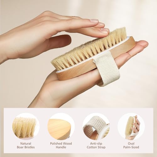 POPCHOSE Dry Brushing Body Brush, Dry Brush for Body, Natural Bristle Dry Skin Exfoliating Brush Body Scrub for Flawless Skin, Cellulite Reduction, Lymphatic Drainage and Blood Circulation Improvement