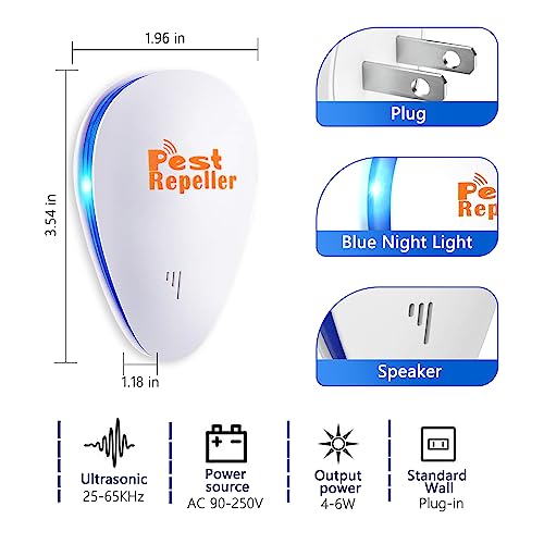 RibRave Ultrasonic Pest Repeller 6 Pack Indoor Pest Repeller Plug in Ultrasonic Pest Control Repelling Rodent and Insect Electric Pest Control Repellent Friendly for Kid and Pet, White