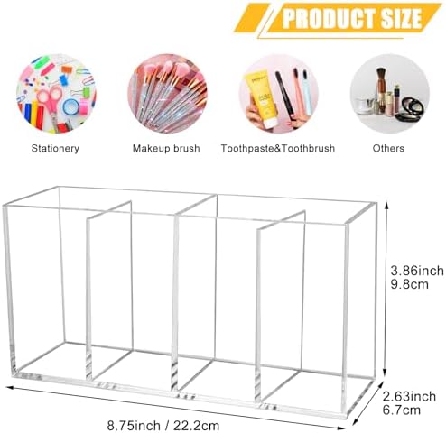 Clear Makeup Brush Organizer,Acrylic Cosmetic Brushes Storage Holder with 4 Slots,Pencil Pen Holder for Desk,Desk Organizer and Accessories for Vanity