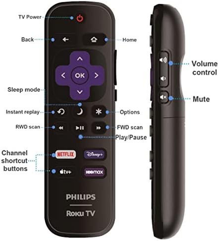 OEM Replacement Remote Control Compatible with All Philips Roku TV Smart TVs【Only Works with Philips Roku TV, Not for Roku Stick and Roku Box】 (Netflix/Disney Plus/Apple TV+ / HBO Max)