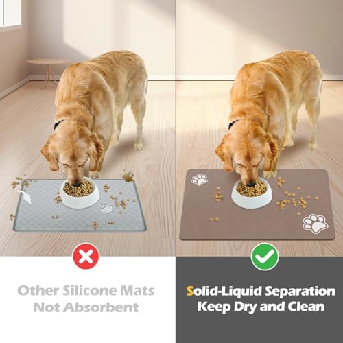 Pet Feeding Mat-Absorbent Dog Mat for Food and Water Bowl-Dog Accessories Pet Supplies-Dog Water Bowl for Messy Drinkers-No Stains Quick Dry Dog Water Dispenser Mat (17"x28", Brown)