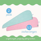 Turbie Twist Extra Long Microfiber Hair Towel Wrap for Women and Men | 2 Pack | Bathroom Essential Accessories | Quick Dry Hair Turban for Drying Curly, Long & Thick Hair (Pink, Mint)