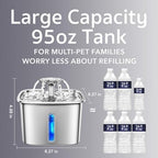 Veken Innovation Award Winner Stainless Steel Cat Water Fountain, 95oz/2.8L Automatic Pet Fountain Dog Water Dispenser with Replacement Filters & Silicone Mat for Cats, Dogs, Multiple Pets (Silver)