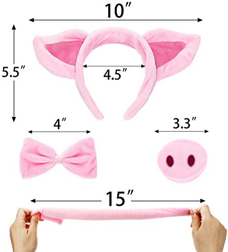 Norme Pig Costume Set Pig Ears Nose Tail and Bow Tie Pink Fancy Dress Costume Kit Accessories for Kids Halloween Party, Mardi Gras Costume Party, Carnival Dress up Play
