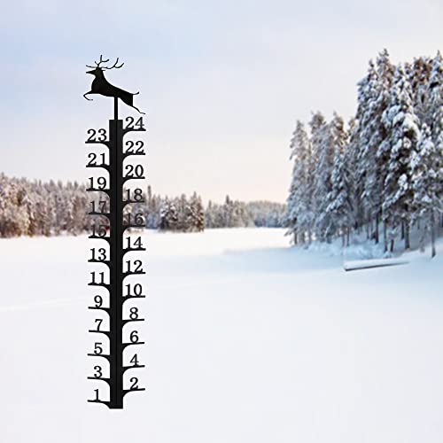 24 Inch Iron Art Snow Gauge Outdoor, Elk Snow Measuring Stick, Snowfall Measuring Gauge, Winter Snow Measurer Snow Ruler inches, Christmas Decorations Outdoor Yard Stake, Snow Measuring Device