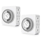 G-Homa Timer Outlet Electric Indoor with 2 Grounded Outlet,Plug-in 24-Hour Mechanical Timers,Daily On/Off Cycle,Energy Saving for Lamps, Seasonal, Christmas Lights and Holiday Decorations (2 Pack)