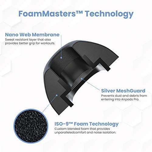 Foam Masters Ultra-Premium Memory Foam Ear Tips for AirPods Pro 1st & 2nd Gen | 3 Pairs | Black Magic Ver 6.0 | Secure | Comfort | Better Noise Cancel | Replacement Buds – Black, Assorted S/M/L