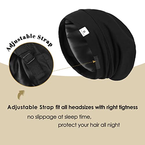 YANIBEST 2 Pcs Silk Bonnet Satin Bonnet Hair Bonnet for Sleeping - Adjustable Saty on Satin Lined Slouchy Beanie Hat for Women