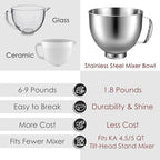 5 Quart Stainless Steel Mixer Bowl for KitchenAid Artisan & Classic Series 4.5&5 QT Tilt-Head Stand Mixers, Replacement Mixing Bowl for KitchenAid, Mixer Attachment for KitchenAid, Silver