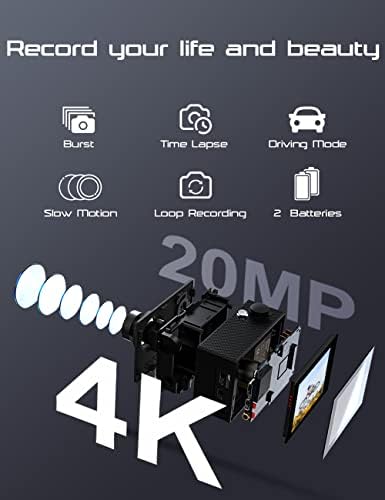 Apexcam Action Camera 4K Sports Camera 20MP 40M 170°Wide-Angle WiFi Waterproof Underwater Camera with 2.4G Remote Control 2 Batteries 2.0'' LCD Ultra HD Camera with Mounting Accessories Kit