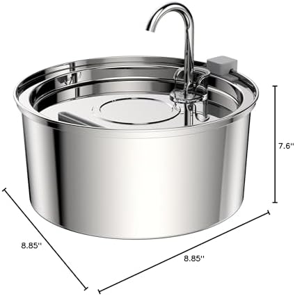 Tomxcute Cat Water Fountain, 3.2L/108oz Automatic Stainless Steel Pet Fountain Dog Water Dispenser, Ultra-Quiet Pump and 3 Replacement Filters & for Cats, Dogs, Multiple Pets