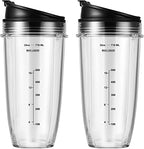 2-Pack 24oz Ninja Blender Cups with Sip & Seal Lid Blender Replacement Parts Compatible with Nutri Ninja Auto IQ Series Blenders BL450 BL454 BL456 BL480 BL481 BL482 BL490 BL640 BL642 BL682