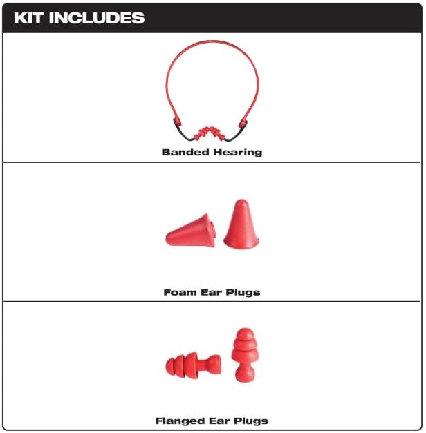 Milwaukee 48-73-3206 Replacement Ear Plugs, 25 dB NRR, Tapered, One-Size Ear Plug, Foam Ear Plug, Red Ear Plug