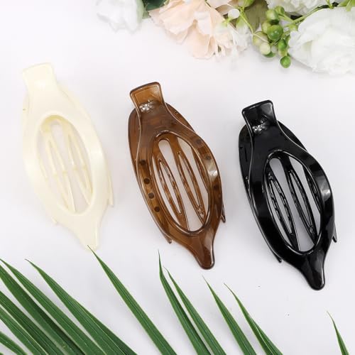 Flat Hair Clips for Women Lay Flat Hair Claw Clips for Thin Thick Hair 3Pcs French Concord Hair Clips Large Hair Clips Neutral Jaw Clips Hair Clamps Hair Accessories White Brown Black