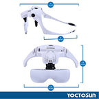 YOCTOSUN Magnifying Glasses with Light, Head Mount Magnifier with 5 Lenses, Headband, Storage Case, Hands Free LED Lighted Head Magnifying Visor for Close Work Hobby Crafts
