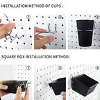 6 Sets Pegboard Bins Pegboard Cups with Hooks, Pegboard Hooks Assortment, Hooks for Pegboard Cup Holder for Organizing Accessories Tools Storage Office Workshop Garage Workbench Black