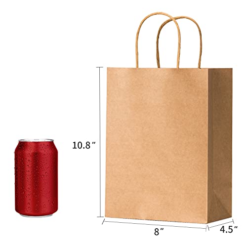 RACETOP Brown Paper Bags with Handles Bulk, 100Pcs, 8x4.5x10.8Inches, Gift Bags, Brown Kraft Paper Bags, Gift Bags Bulk, Retail Bags, Party Bags, Shopping Bags, Favor Bags