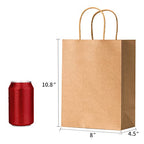 RACETOP Brown Paper Bags with Handles Bulk, 100Pcs, 8x4.5x10.8Inches, Gift Bags, Brown Kraft Paper Bags, Gift Bags Bulk, Retail Bags, Party Bags, Shopping Bags, Favor Bags