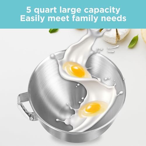 IAGREEA 5 Quarts Stainless Steel Bowl Fits For KitchenAid 4.5-5 QT Tilt-Head Stand Mixer, 304 Mixer Bowl With Handle, Replacement Mixing Bowls, Heavy Duty, Large Capacity Dishwasher Safe, Easy Clean