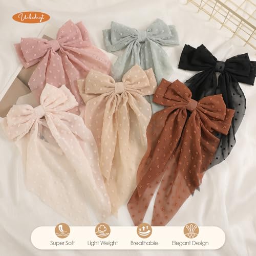 6 PCS Hair Bows for Women, Big Bow Hair Clips for Girls, Silky Satin Hair Bow Clips Oversized, Large Cute Aesthetic Hair Accessories Valentine's Day Gifts Holiday