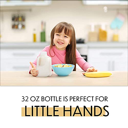 (12Pk) Mini Milk Jugs Plastic With Lid Quart Size Jugs Empty Milk Jugs, Use For Milk, Brews, Juice, Teas, Easy Grip Easy Pour Pitcher Elderly, Special Needs & Small Hands, Food Safe, Hdpe Squat 32 Oz