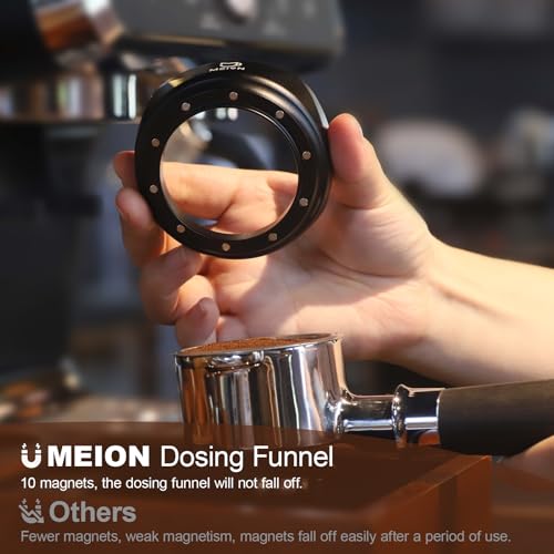 MEION 54mm Espresso Dosing Funnel and Puck Screen Set for 54mm Breville Portafilters, Magnetic Coffee Funnel, Reusable 53.3mm Espresso Puck Screen, Espresso Tools Espresso Accessories (54mm, Black)