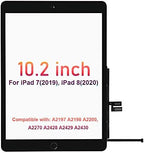 for iPad 7th/8th Generation Screen Replacement Digitizer 10.2"(A2197,A2198,A2200,A2270,A2428,A2429,A2430),for iPad 7/8 Screen Replacement Parts(NO LCD),+Home Button+Pre-Installed+Repair Tools(Black)