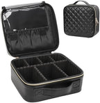 Relavel Makeup Bag, Travel Cosmetic Train Case Organizer Portable Artist Storage Bag with Adjustable Dividers for Cosmetics Makeup Brushes Toiletry Jewelry Digital Accessories Quilted Leather Black