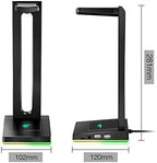 havit RGB Headphones Stand with 3.5mm AUX and 2 USB Ports, Headphone Holder for Gamers Gaming PC Accessories