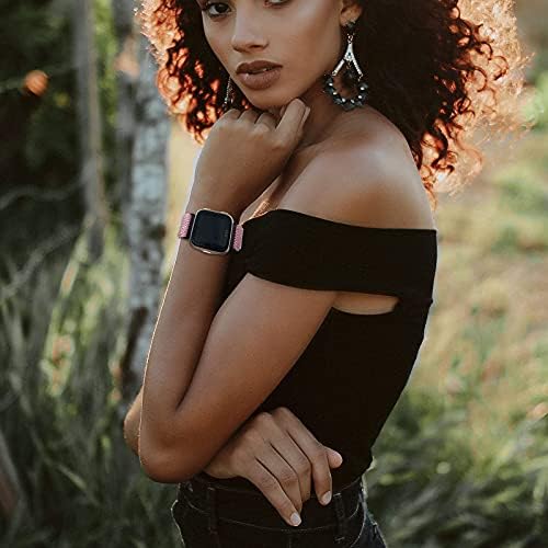 4 Pack Stretchy Bands Compatible with Fitbit Versa/Versa Lite/Versa 2 Bands Women Men, Adjustable Elastic Loop Nylon Breathable Replacement Straps