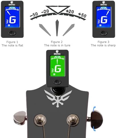 BROTOU Guitar Tuner Clip On with Guitar Capo for Guitar, Bass, Violin, Ukulele, Digital Electronic Tuner Acoustic Guitar Accessories with LCD Display (3 Guitar Picks)