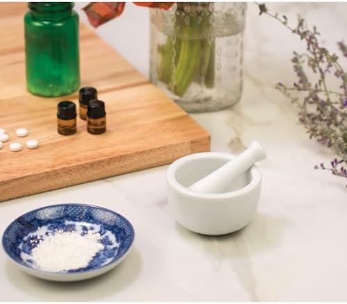 HIC Kitchen Mortar and Pestle for Grinding Spices and Herbs and Crushing Pills, Fine-White Porcelain