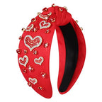 Valentine’s Day Heart Headbands for Women Valentine’s Day Accessories Jeweled Beaded Heart Knotted Headband Pink Red Rhinestone Wide Top Knot Headband Valentine Party Favors Gifts (Valentine's 2)