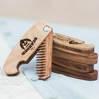 Enjoy The Wood Beard Comb for Men, Folding Pocket Beard Accessories for Men, Engraved Walnut Wooden Comb for Moustache, Beard & Hair - Perfect Gift For Him (Gift for Him (Skull)) (Model BM)
