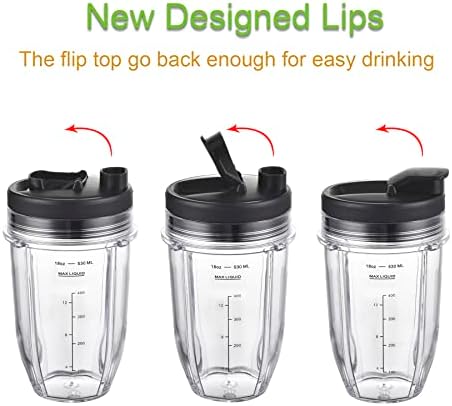 [Upgraded] Replacement 18oz Nutri Ninja Blender Cup with Sip & Seal Lid For Auto-IQ BL480, BL482, BL490, BL640, BL642, & BL680 Auto IQ Series Blenders., 2 Pack