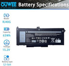 RJ40G 63Wh Laptop Battery Replacement for Dell Latitude 14 5420 Latitude 15 5520 Precision 15 3560 Series Laptop 01K2CF 075X16 WY9DX P137G P137G001 P104F P104F001 0WK3F1 0M3KCN 005R42 15.2V 3941mAh