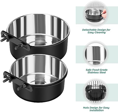 Dog Crate Water Bowl No Spill, 2 Pack Dog Crate Bowls Hanging, Kennel Water Food Bowls Mountable, Pet Cage Accessories Feeder Dish, Stainless Steel Coop Cup for Cat Puppy Bunny Guinea Pig Ferret Bird