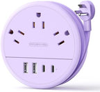 NTONPOWER Purple Extension Cord with 3 AC Outlet 4 USB(2 USB C), Purple Power Strip 4FT Flat Extension Cord, Compact for Purple Desk Accessories,Home
