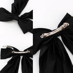 Hair Bow Clip, 2 Pcs Silky Satin Hair Bows for Women Hair Ribbons Oversized Long Tail Black Hair Bow and Red Hair Bow Hair Barrettes, Metal Clips Bowknot Hair Accessories, Christmas Gifts