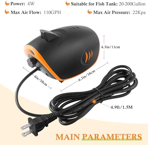HITOP 110GPH Powerful Aquarium Air Pump: Qiuet 2-outlets Aquarium Aerator, Adjustable Fish Tank Air Pump with Accessories, for 20-200 Gallon Tank