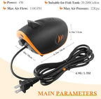 HITOP 110GPH Powerful Aquarium Air Pump: Qiuet 2-outlets Aquarium Aerator, Adjustable Fish Tank Air Pump with Accessories, for 20-200 Gallon Tank