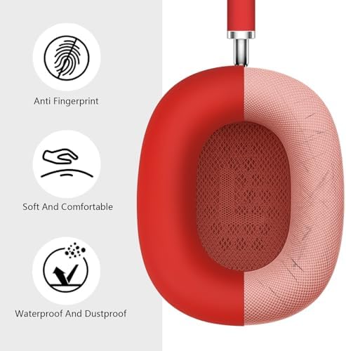 Case for Airpods Max Headphones, Ear Pad Cases Cover/Ear Cups Cover/Headband Cover for AirPods Max (USB-C/Lightning)(2024/2020), Silicone Cover for Airpod Max, Accessories Cass(Red)