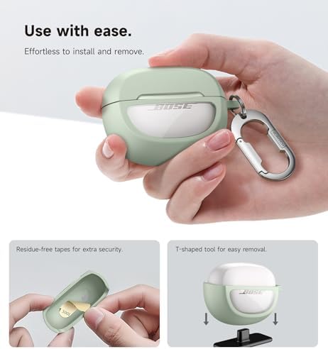 SURITCH Case Cover for Bose Ultra Open Earbuds(2024), Shockproof Protective Cover for Bose Ultra Open Wireless Ear Earbuds Charging Case Accessories with Carabiner, Green