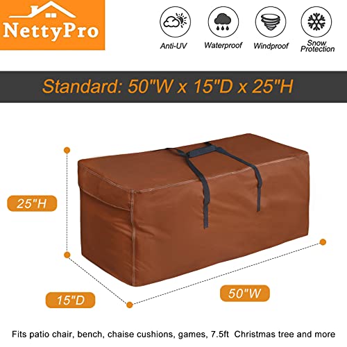 NettyPro Outdoor Patio Cushion Storage Bags Water-Resistant Large Storage Bag with Zipper and Handle for Patio Furniture Cushion Christmas Tree 7.5 Ft, 50 x 15 x 25 Inch, Brown
