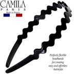 Camila Paris CP3295 French Headband for Women, Black, Strong Hold Grip Women's Hair Band, Ligth and Very Flexible, No Slip and Durable Styling Girls Hair Accessories, Made in France